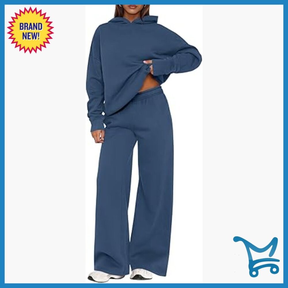 Women's Loose Fit Sweatsuit Set Long Sleeve Hoodie Wide Leg Pants